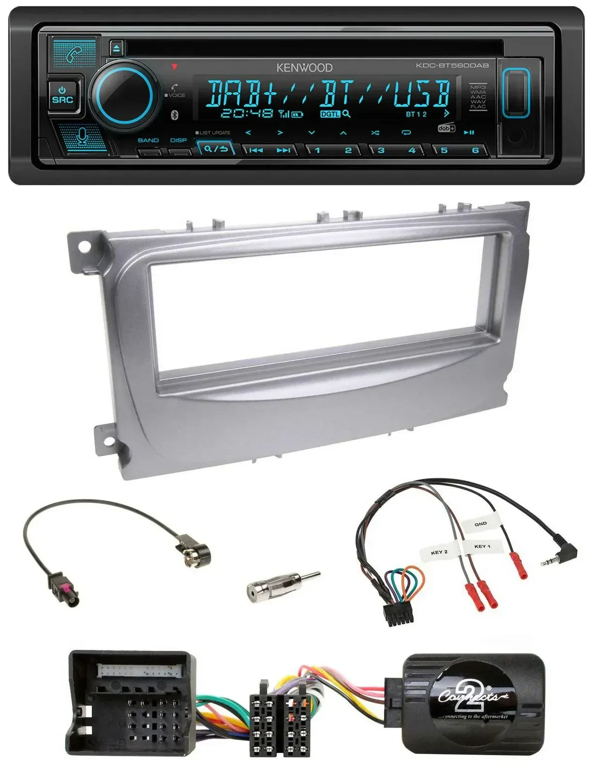 Автомагнитола Kenwood Bluetooth DAB CD USB для Ford S-Max/Mondeo (2007–2014) с поддержкой кнопок на руле