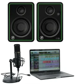 (2) Mackie CR3-XBT 3" Bluetooth Studio Monitors+USB Microphone w/Interface+Stand