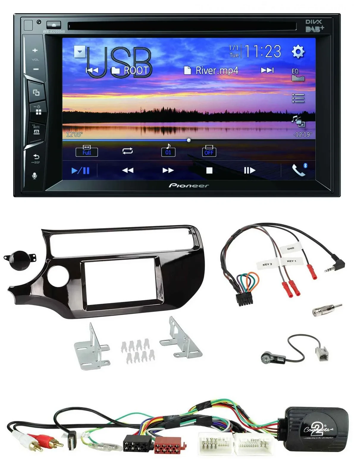 Автомагнитола Pioneer 2DIN, Bluetooth, USB, DVD, DAB для Kia Rio UB (с 2015)