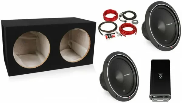 Rockford Fosgate P1S2-12 12" Sub + NVX Amp + Dual Sub Enclosure + 4 GA Amp Kit