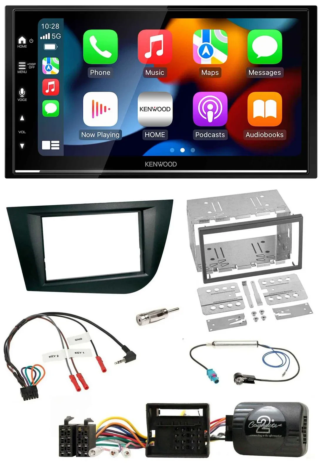 Kenwood DAB USB Bluetooth 2DIN Lenkrad Autoradio für Seat Leon 2005-2009 schwarz