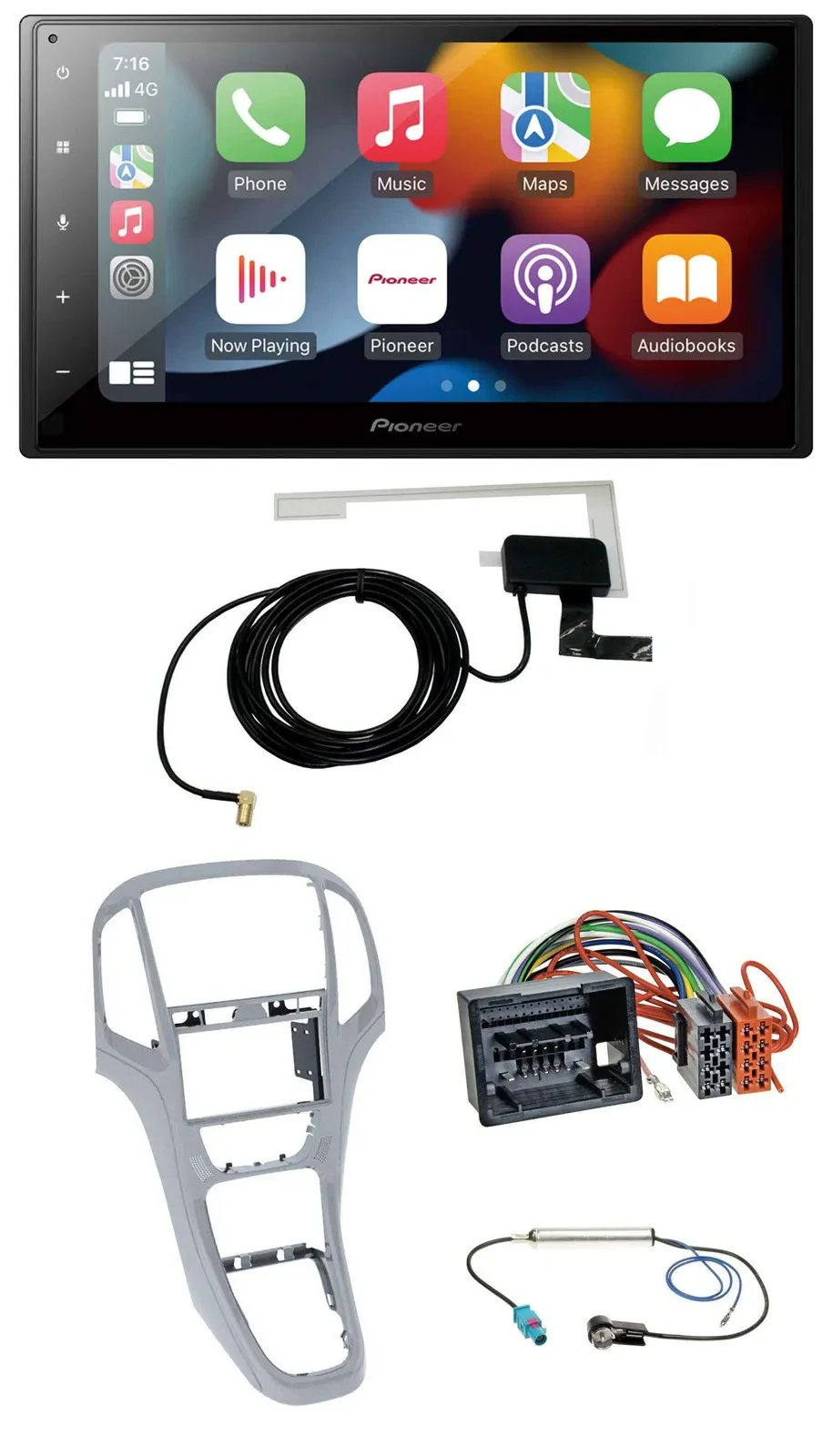 Автомагнитола Pioneer 2DIN MP3 USB Bluetooth DAB для Opel Astra J (с 2009), платиновый серебристый