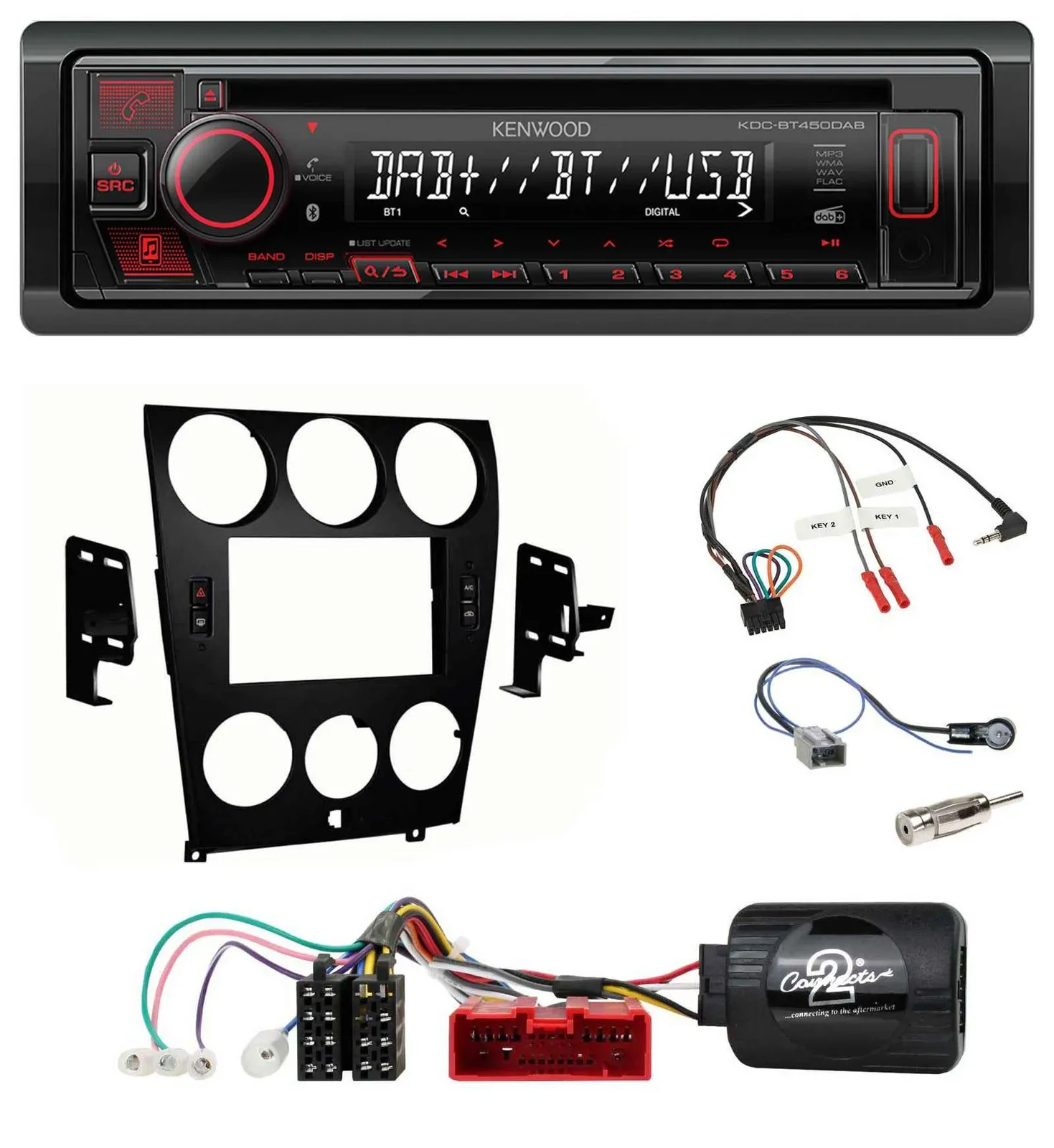 Kenwood Lenkrad CD USB Bluetooth DAB Autoradio für Mazda 6 (2006-2008)