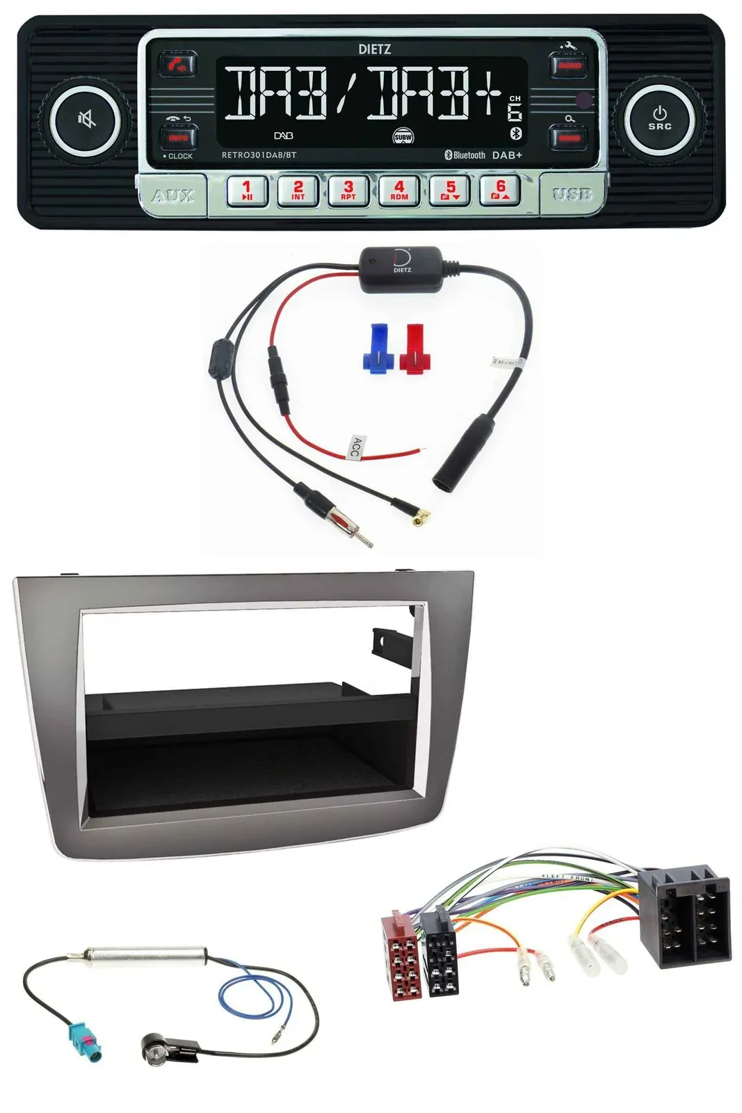 Dietz MP3 DAB Bluetooth USB Autoradio für Alfa Romeo MiTo 955 08-14 ISO dunkelsi