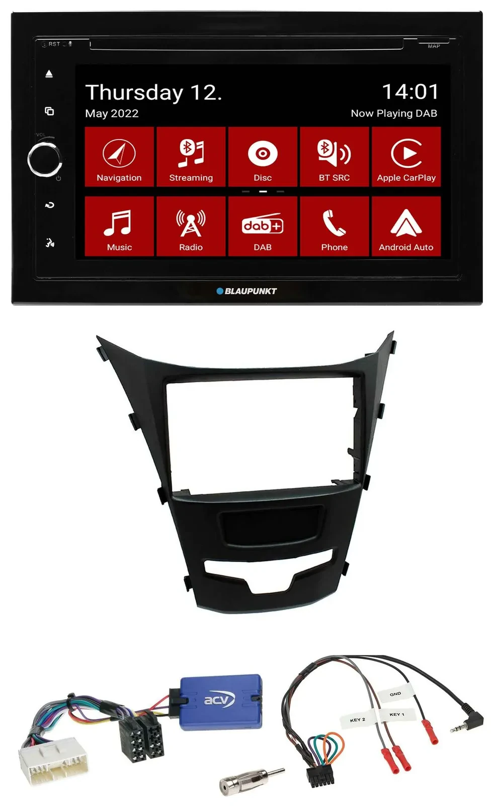 Blaupunkt 2DIN Lenkrad Bluetooth USB TMC DAB Navigation für SSangYong Korando ab