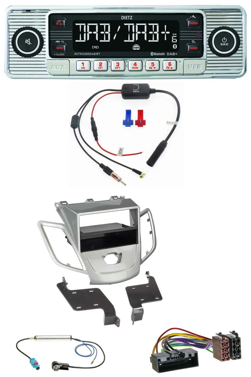 Dietz DAB USB MP3 Bluetooth Autoradio für Ford Fiesta JA8 10-17 ohne Display sil