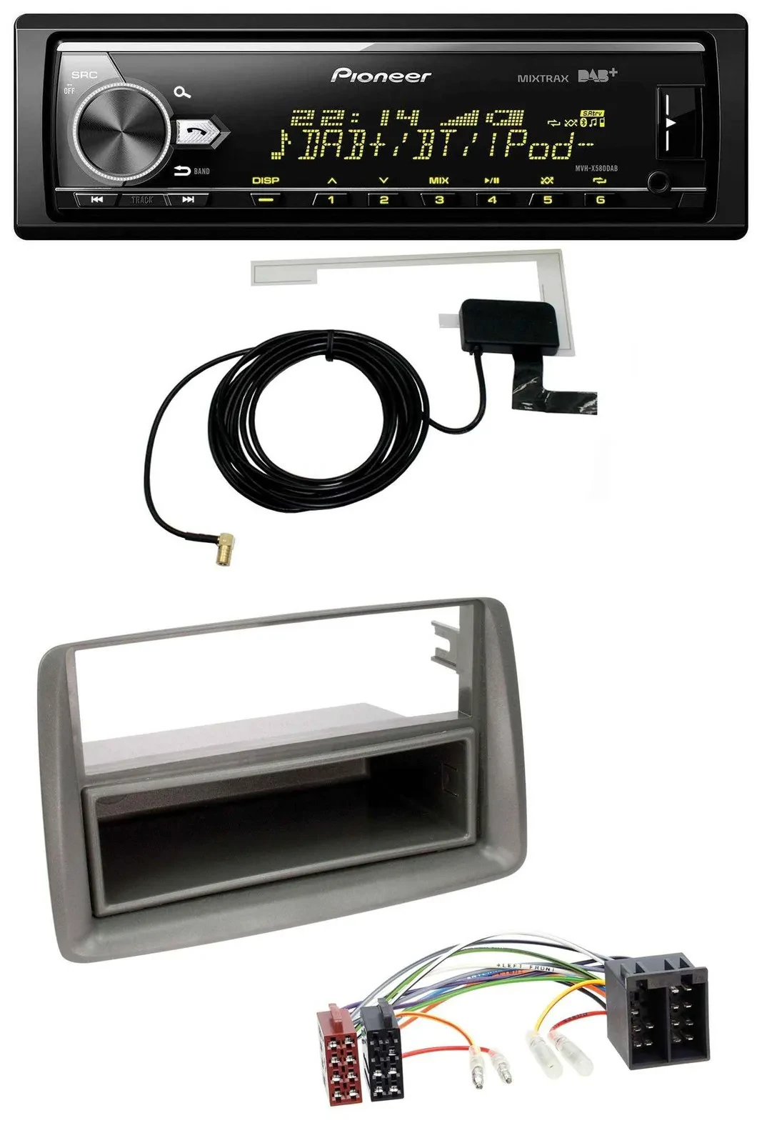 Автомагнитола для Fiat Panda (169, 2003–2012) Pioneer Bluetooth DAB USB MP3 серый