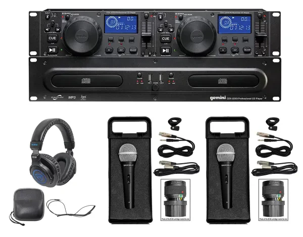 Gemini CDX-2250i DJ Dual Two Deck Rack Mount CD/MP3 Media Player+Headphones+Mics