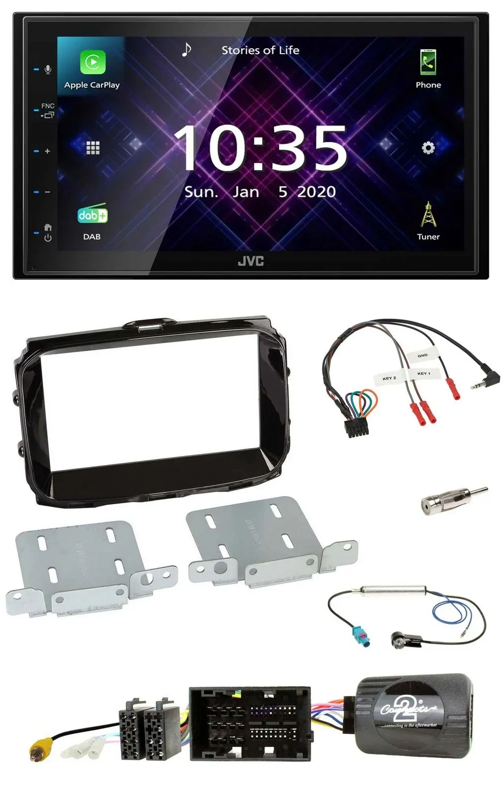 Автомагнитола JVC DAB 2DIN, Bluetooth, USB, для Alfa Romeo Giulietta (2014–2021), черный (piano black)