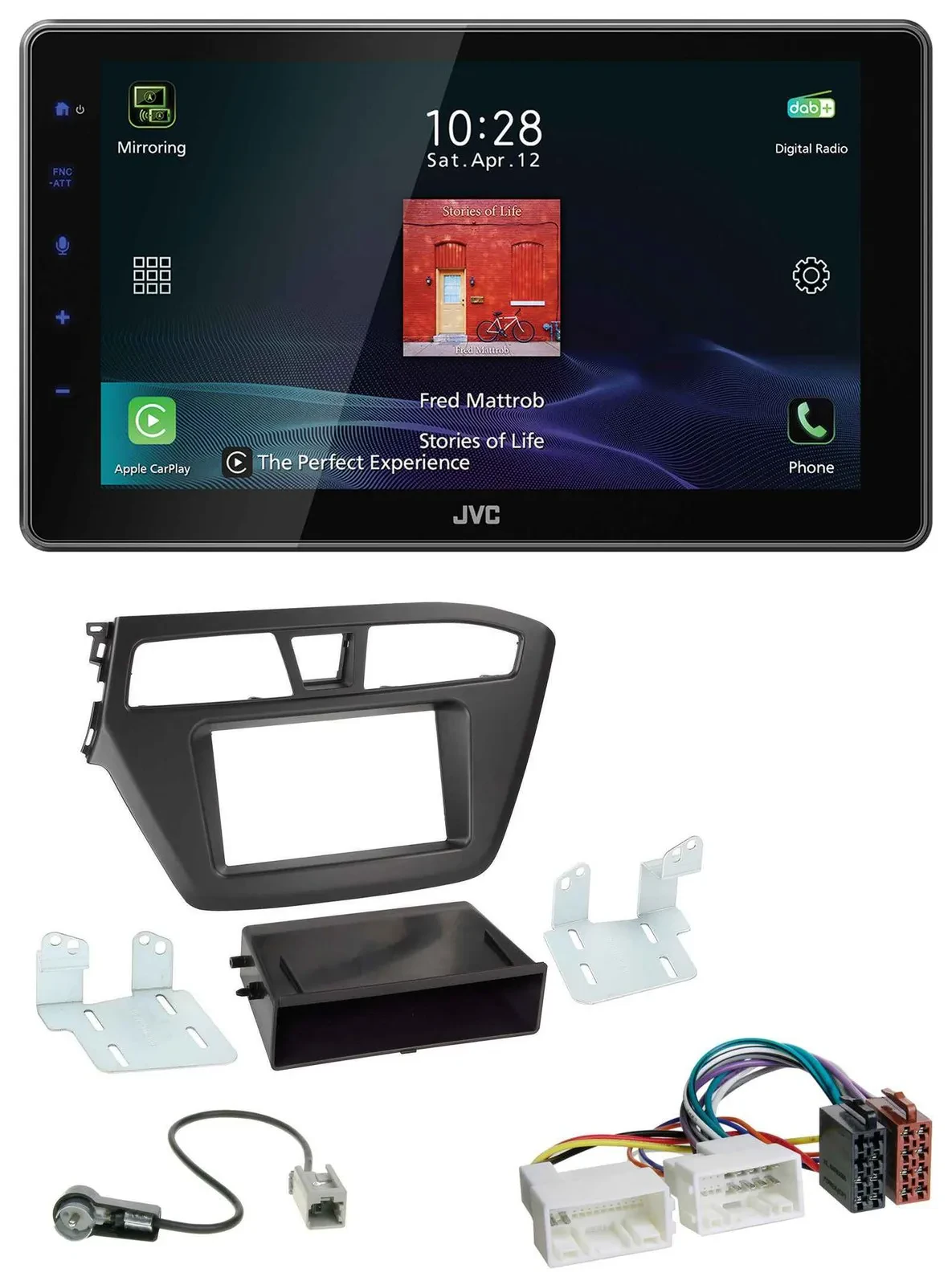 Автомагнитола JVC DAB, MP3, Bluetooth, USB для Hyundai i20 (2014–2020)