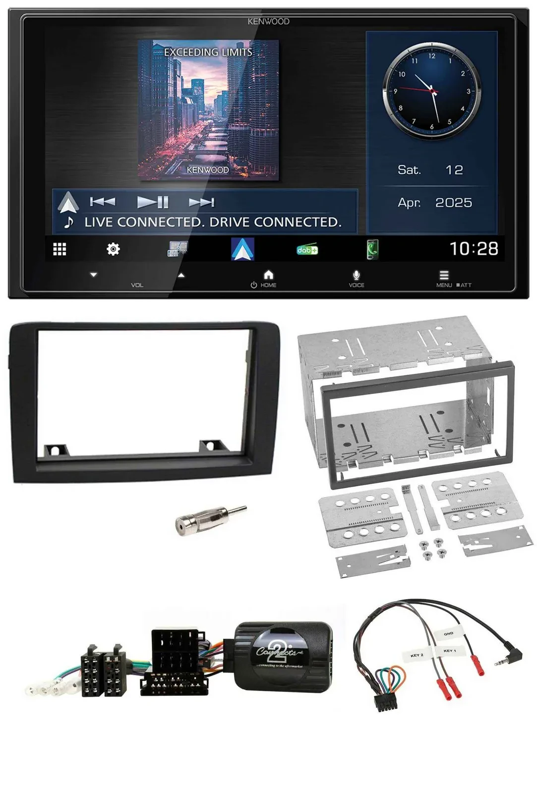 Kenwood Bluetooth 2DIN USB DAB Lenkrad Autoradio für Fiat Idea 06-12 schwarz