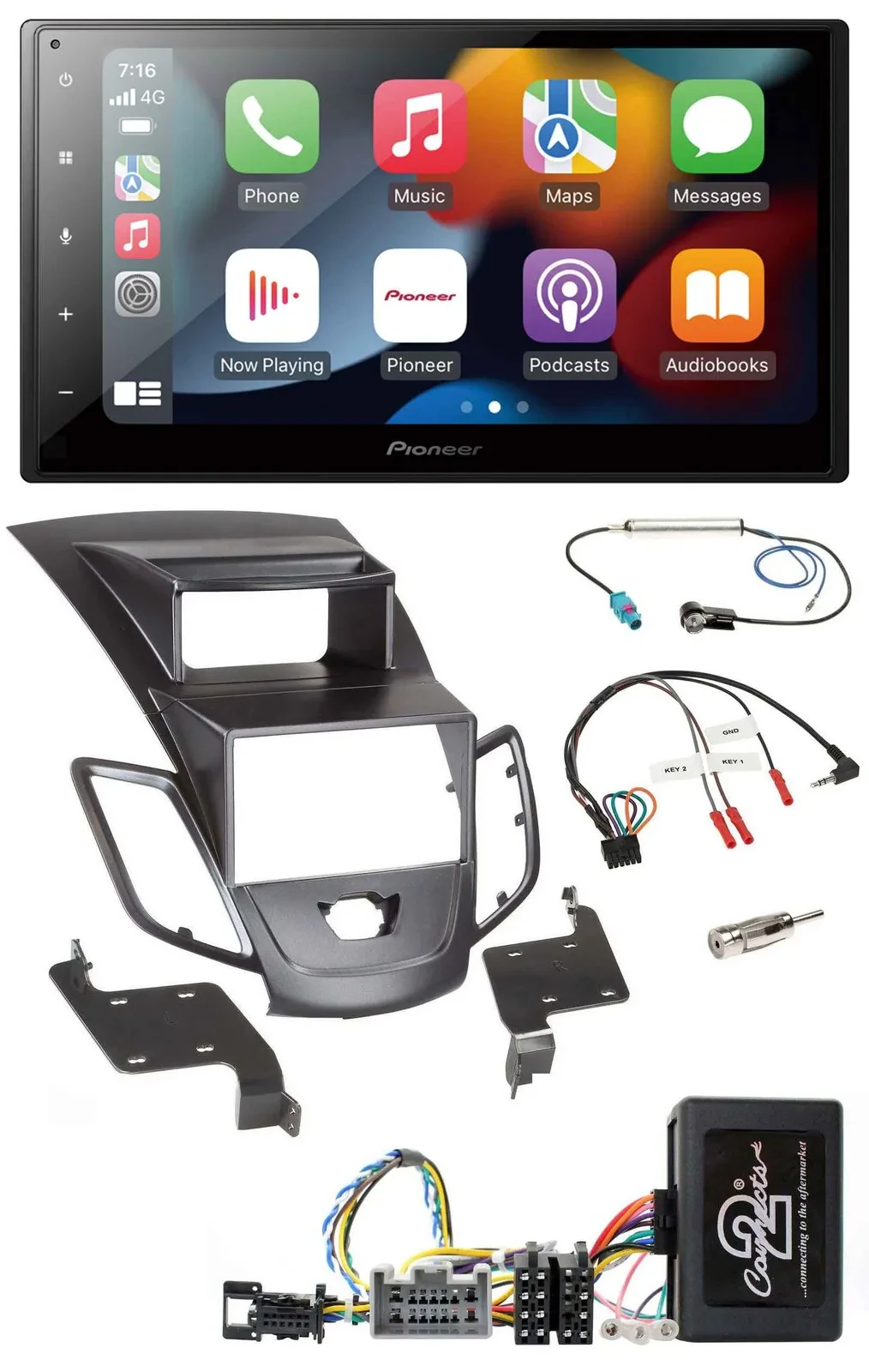 Pioneer DAB Bluetooth 2DIN USB Lenkrad Autoradio für Ford Fiesta Display 2008-10