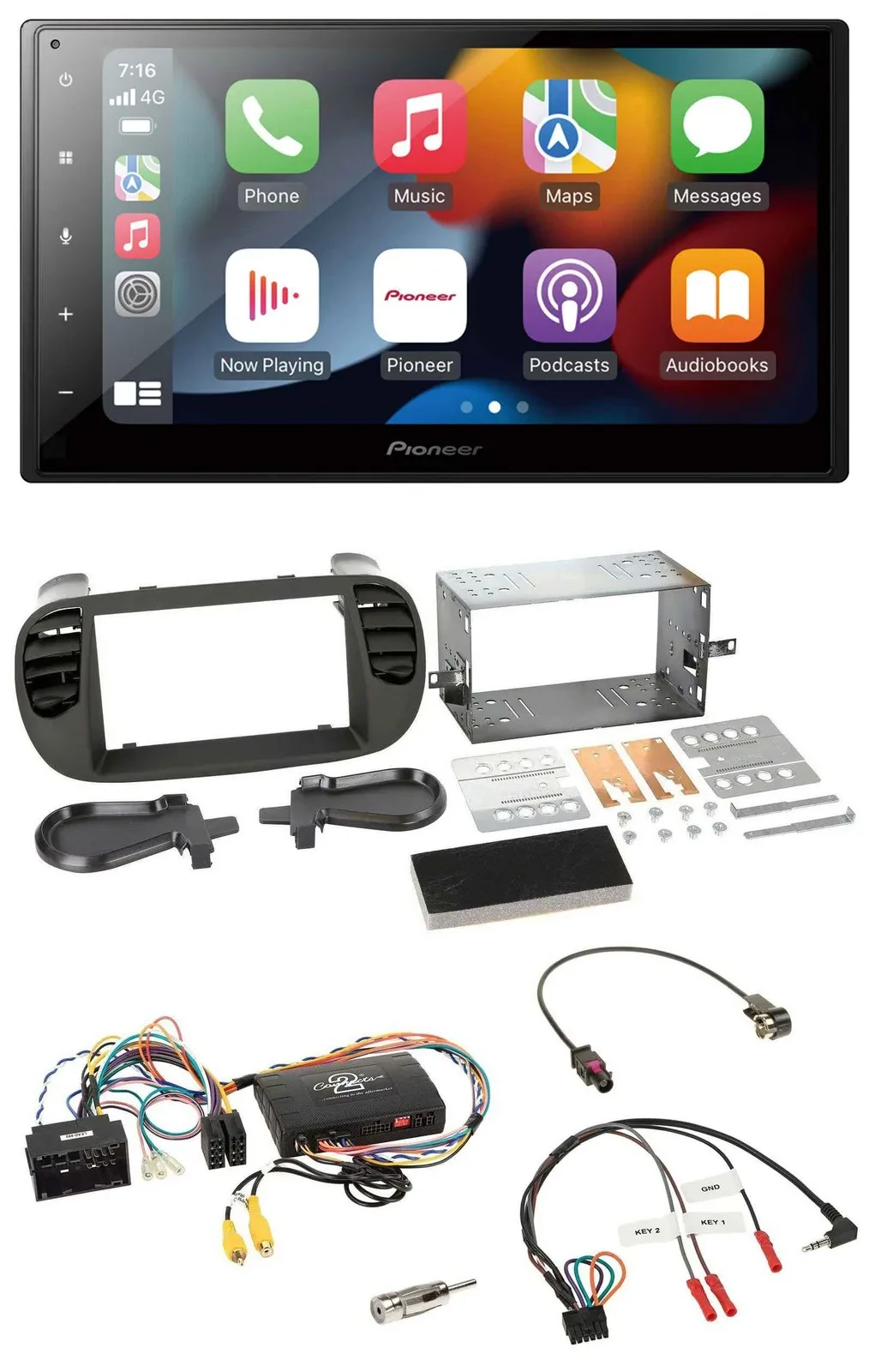 Pioneer DAB Bluetooth 2DIN USB Lenkrad Autoradio für Fiat 500 14-15 soft touch