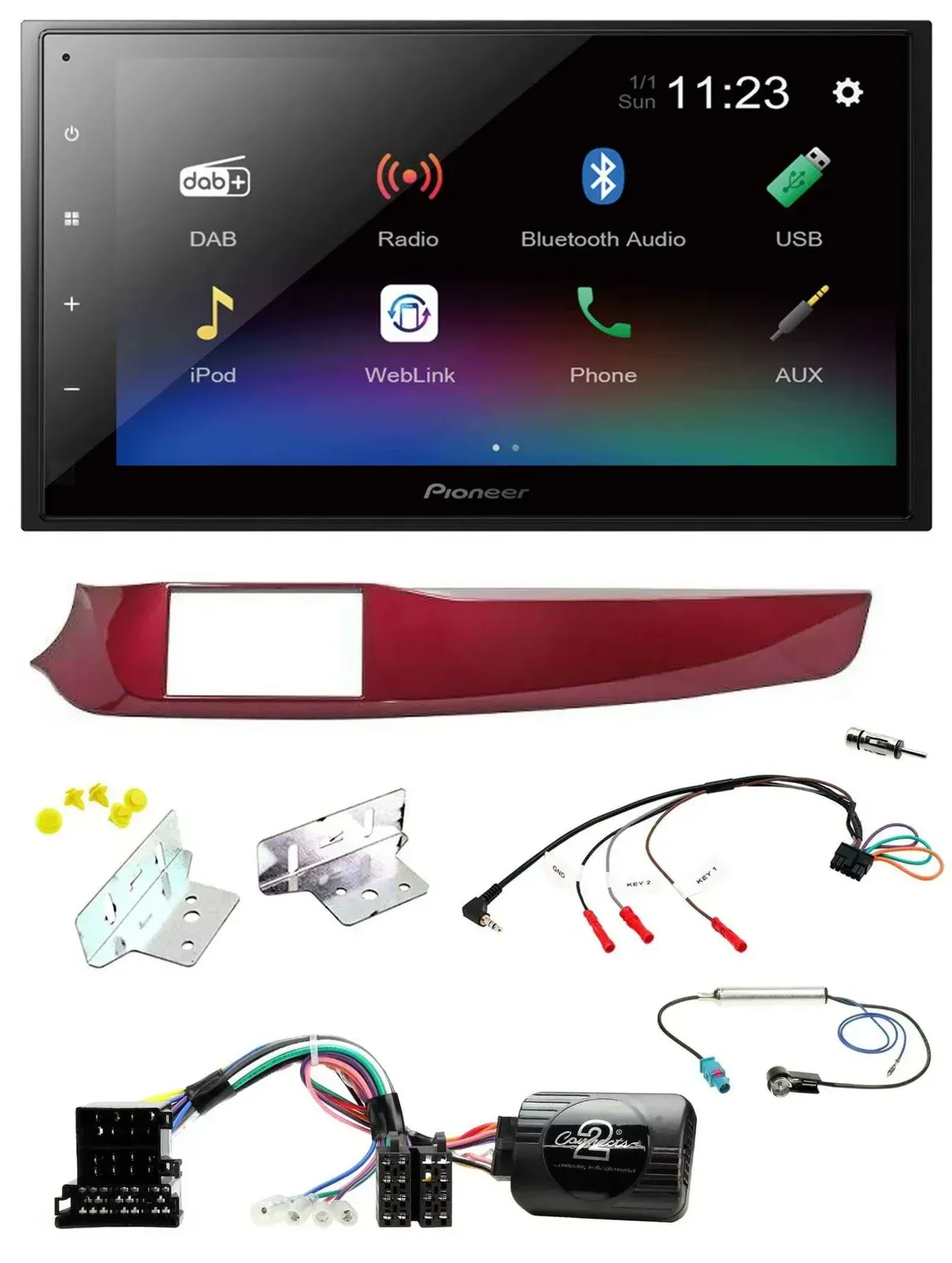 Автомагнитола Pioneer 2DIN USB, Bluetooth, DAB, с поддержкой кнопок на руле, для Alfa Romeo Giulietta (940) 2010, красный