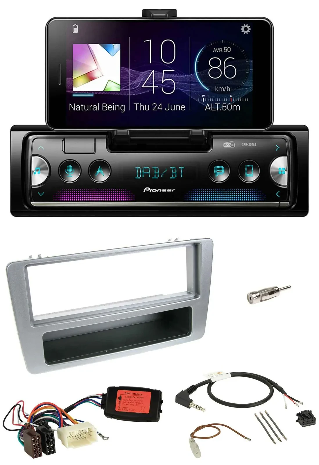 Автомагнитола для Honda Civic 2001–2003 Pioneer USB, Bluetooth, DAB, серебристая