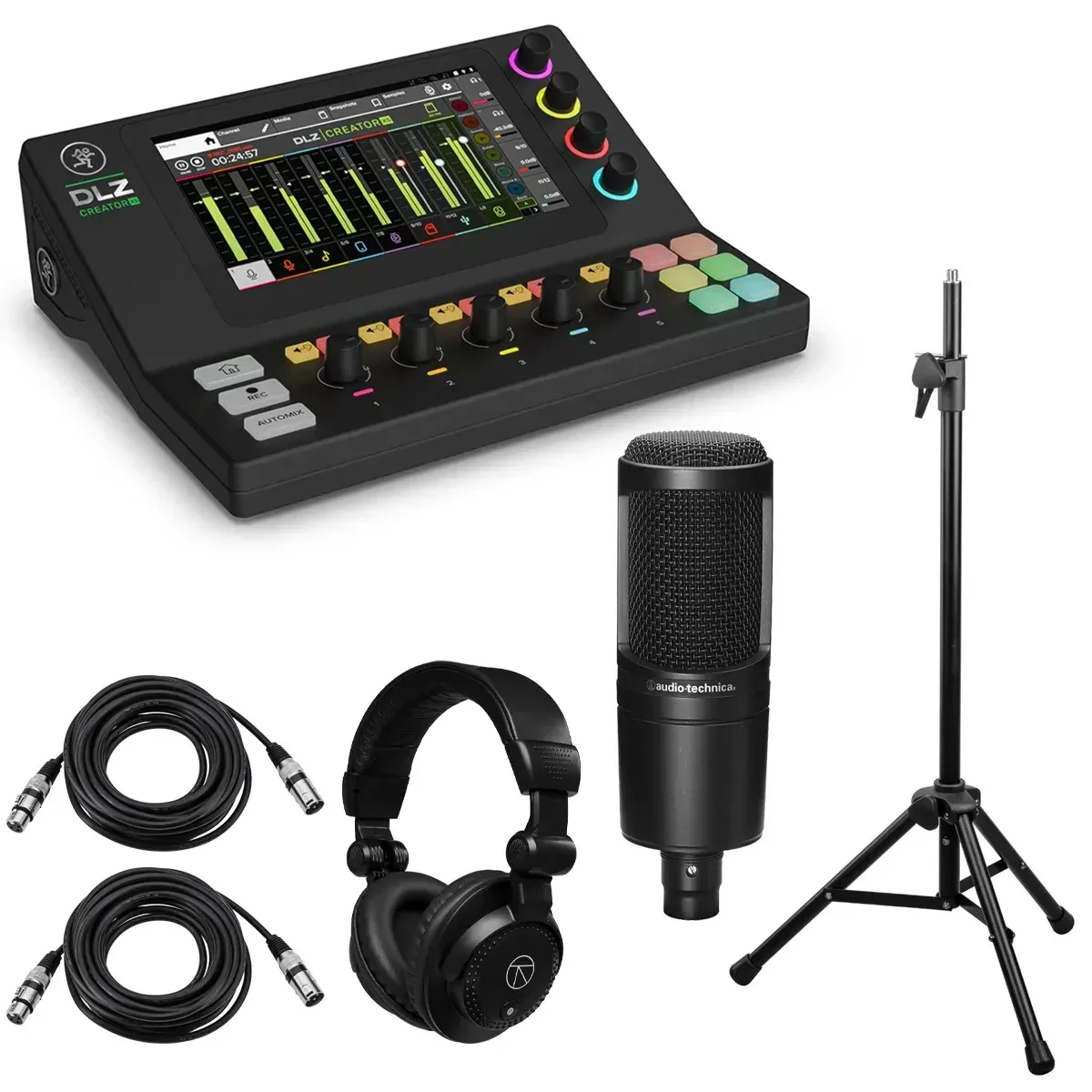 Цифровой микшер Mackie DLZ Creator XS (набор) с микрофоном, стойкой, наушниками и 2 x XLR кабелями