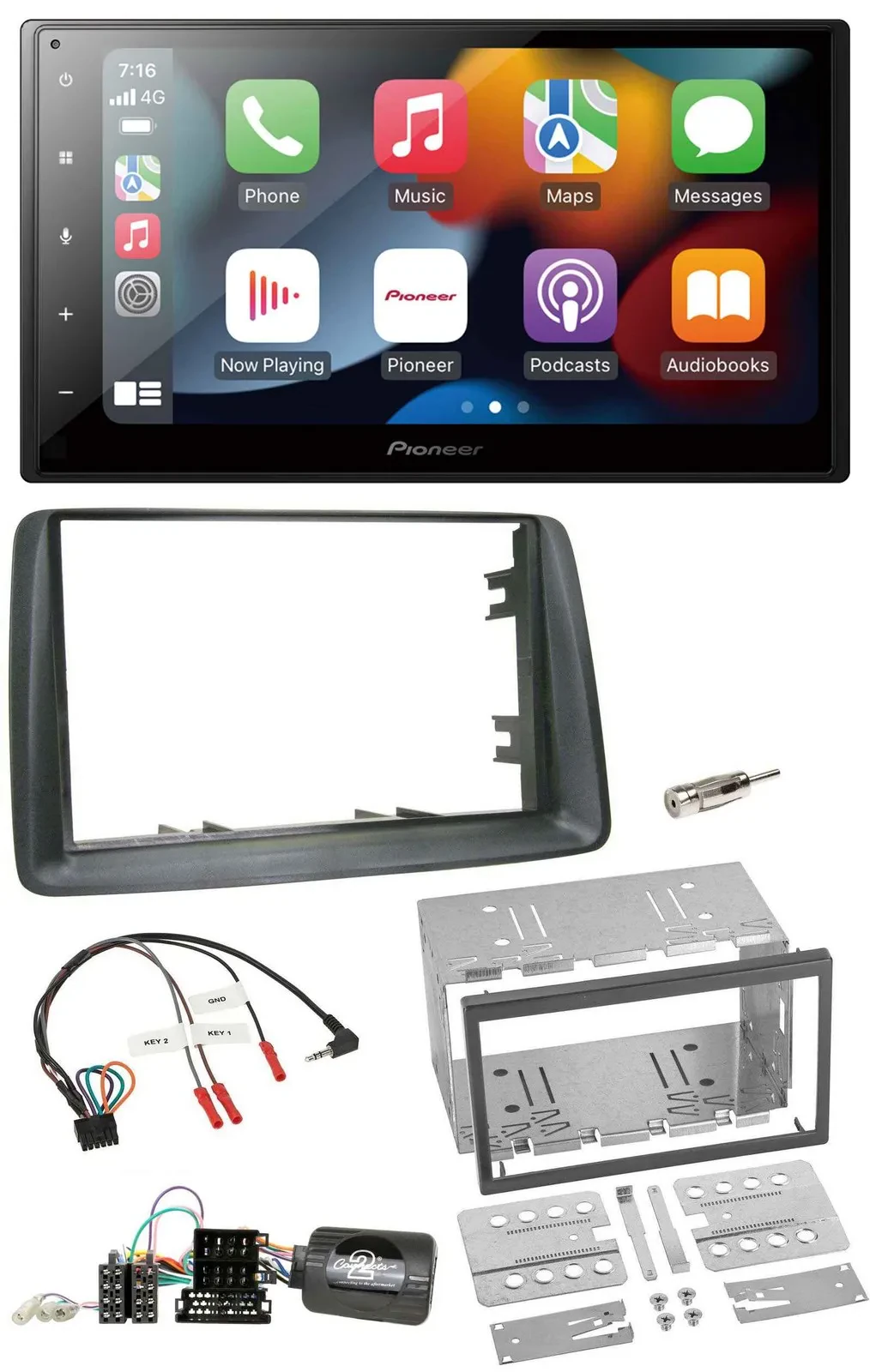 Pioneer DAB Bluetooth 2DIN USB Lenkrad Autoradio für Fiat Panda 2007-2012 grau