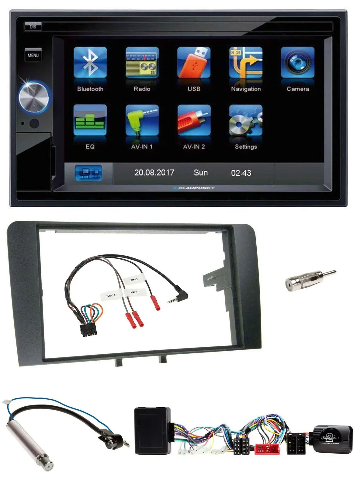 Blaupunkt 2DIN Bluetooth TMC USB Lenkrad SD Navigation für Audi A3 Symphony Akti
