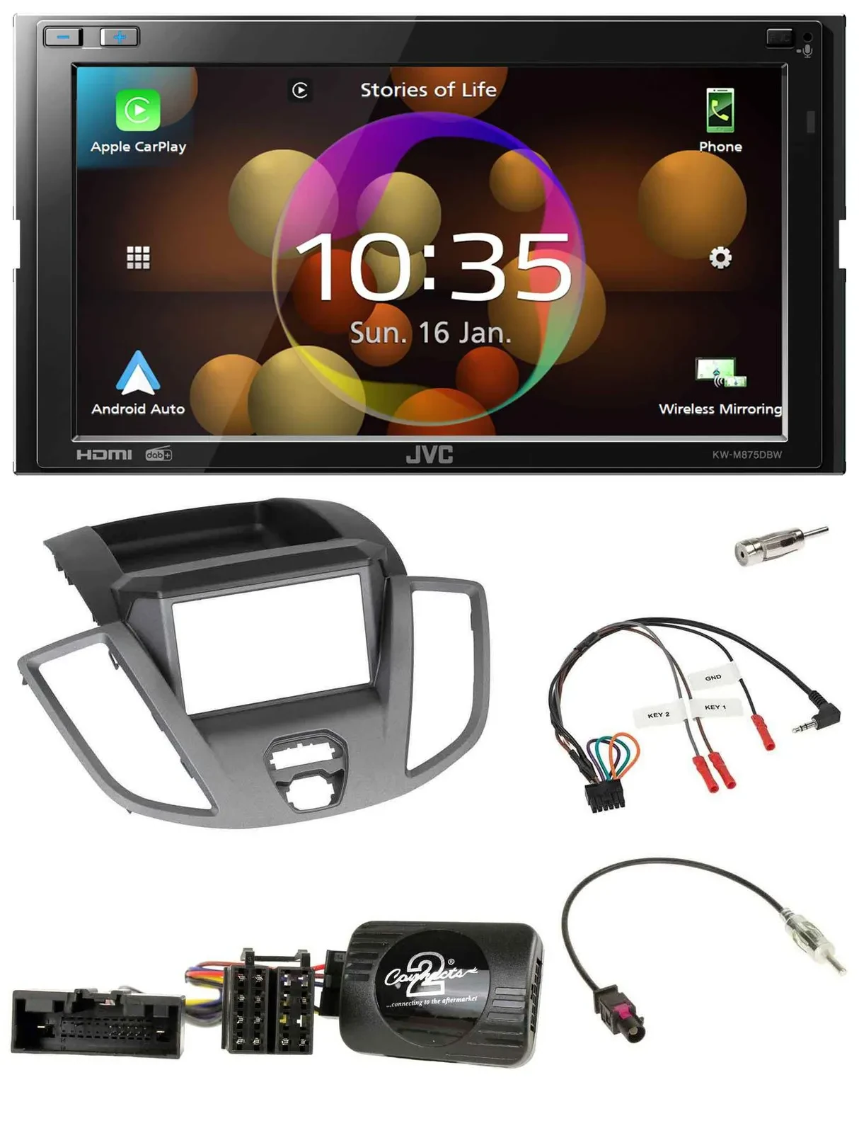 JVC DAB Lenkrad 2DIN Bluetooth USB Autoradio für Ford Transit V363 2014-2018