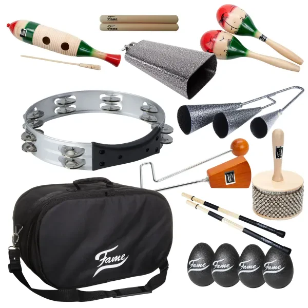 Percussion Starter1, 12Pc Set, Bongo, Cabasa, Guiro, Hot Rods, Vibra Slap, Agogo