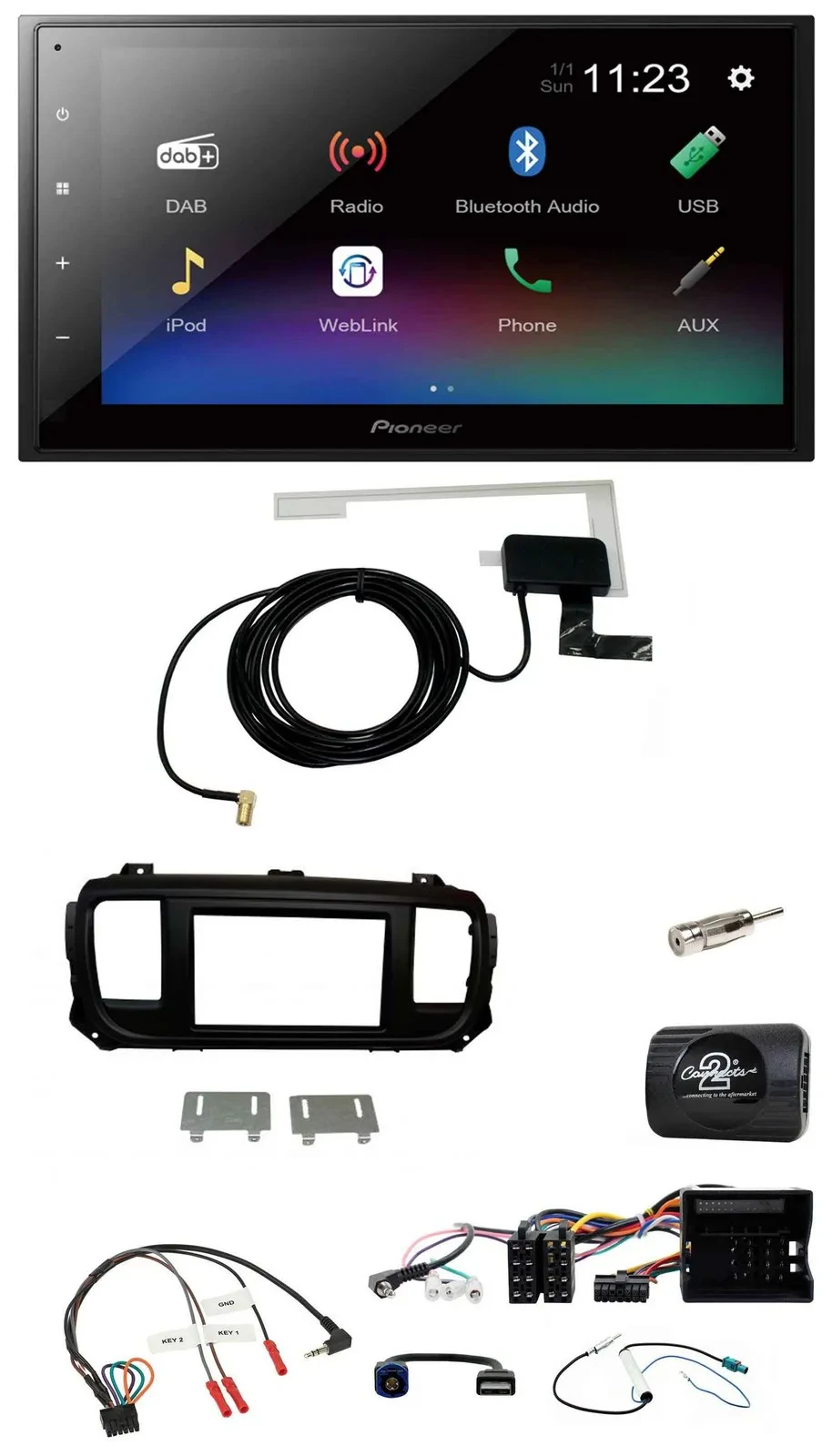 Pioneer DAB Lenkrad Bluetooth 2DIN USB Autoradio für Citroen Jumpy Erstausst. DI