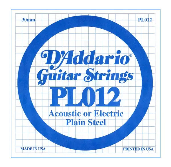 Струна для акустической и электрогитары D'Addario PL012 High Carbon Steel Custom Singles, сталь, калибр 12