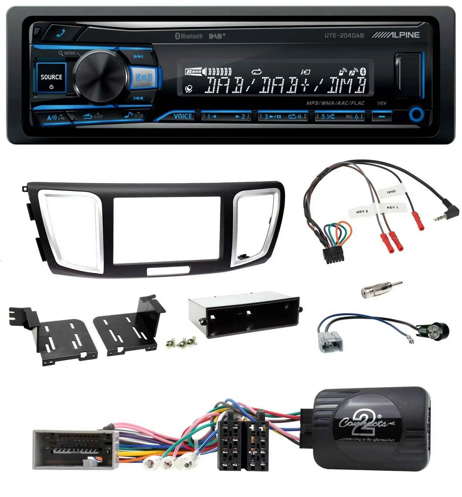 Автомагнитола для Honda Accord Alpine USB, Bluetooth, DAB, поддержка кнопок на руле (2013–2015)