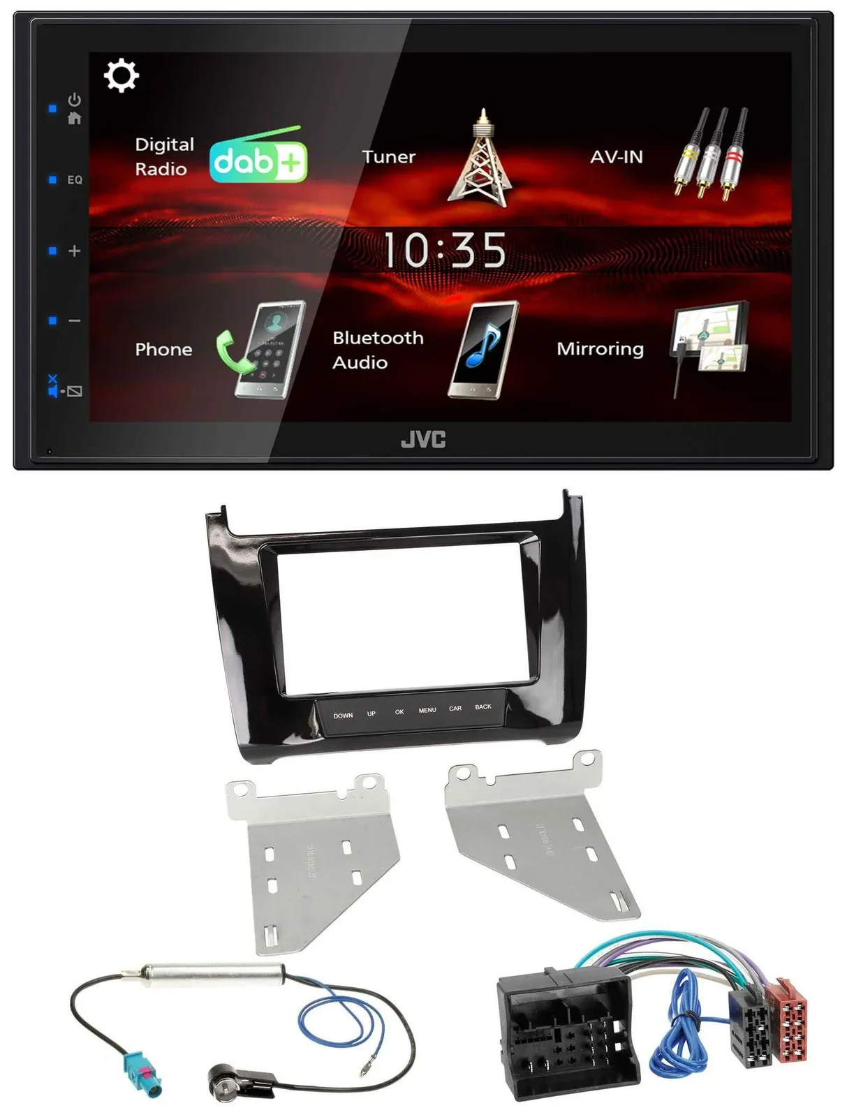 JVC USB Bluetooth MP3 DAB 2DIN Autoradio für VW Polo ab 14 piano-schwarz
