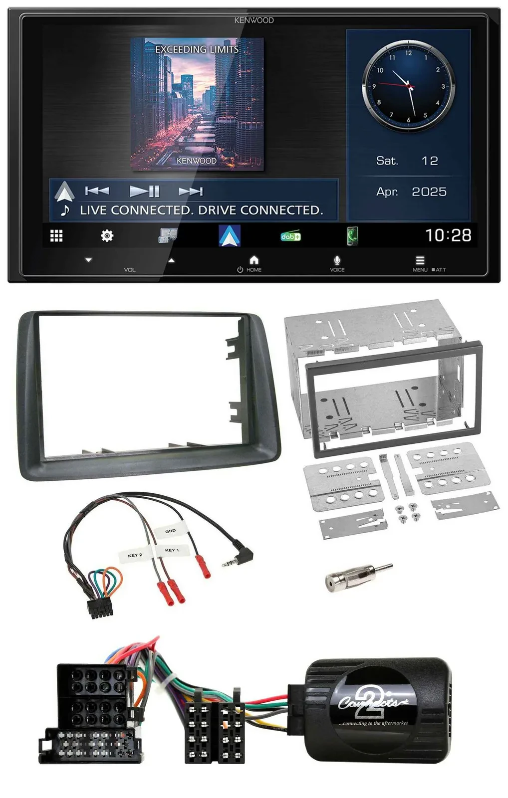 Kenwood Bluetooth 2DIN USB DAB Lenkrad Autoradio für Fiat Panda 2004-2007 grau