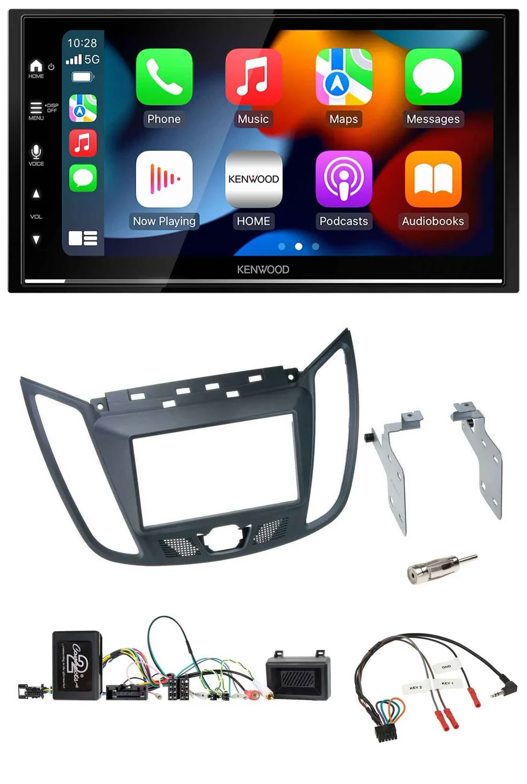 Kenwood DAB USB Bluetooth 2DIN Lenkrad Autoradio für Ford C-Max ab 2011 grau