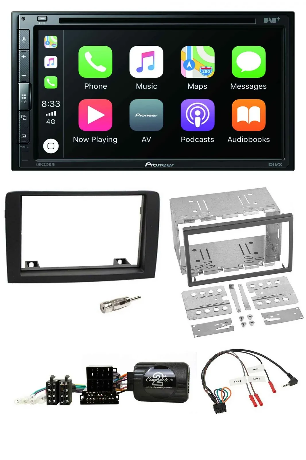 Pioneer DVD 2DIN Lenkrad DAB Bluetooth USB Autoradio für Fiat Idea 06-12 schwarz