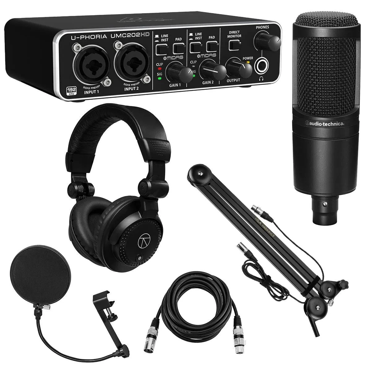 Behringer U-PHORIA UMC202HD USB Audio Interface, Bundle with AT2020 Microphone a