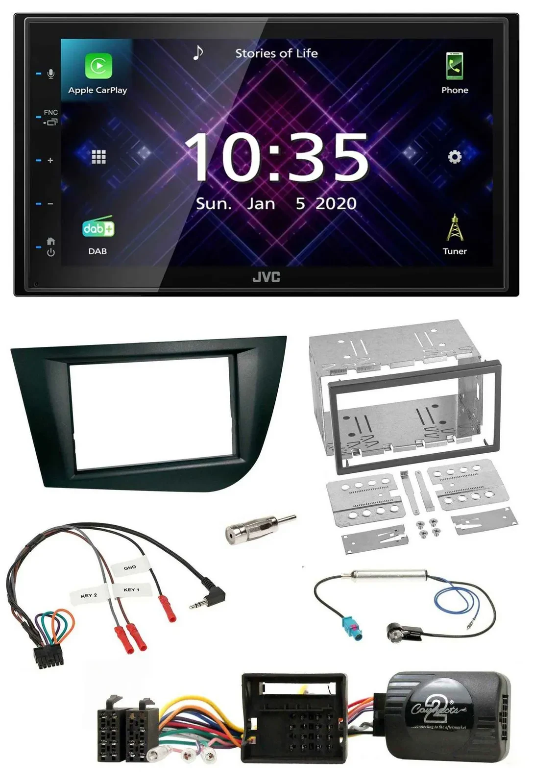JVC DAB 2DIN Lenkrad Bluetooth USB Autoradio für Seat Leon 2005-2009 schwarz