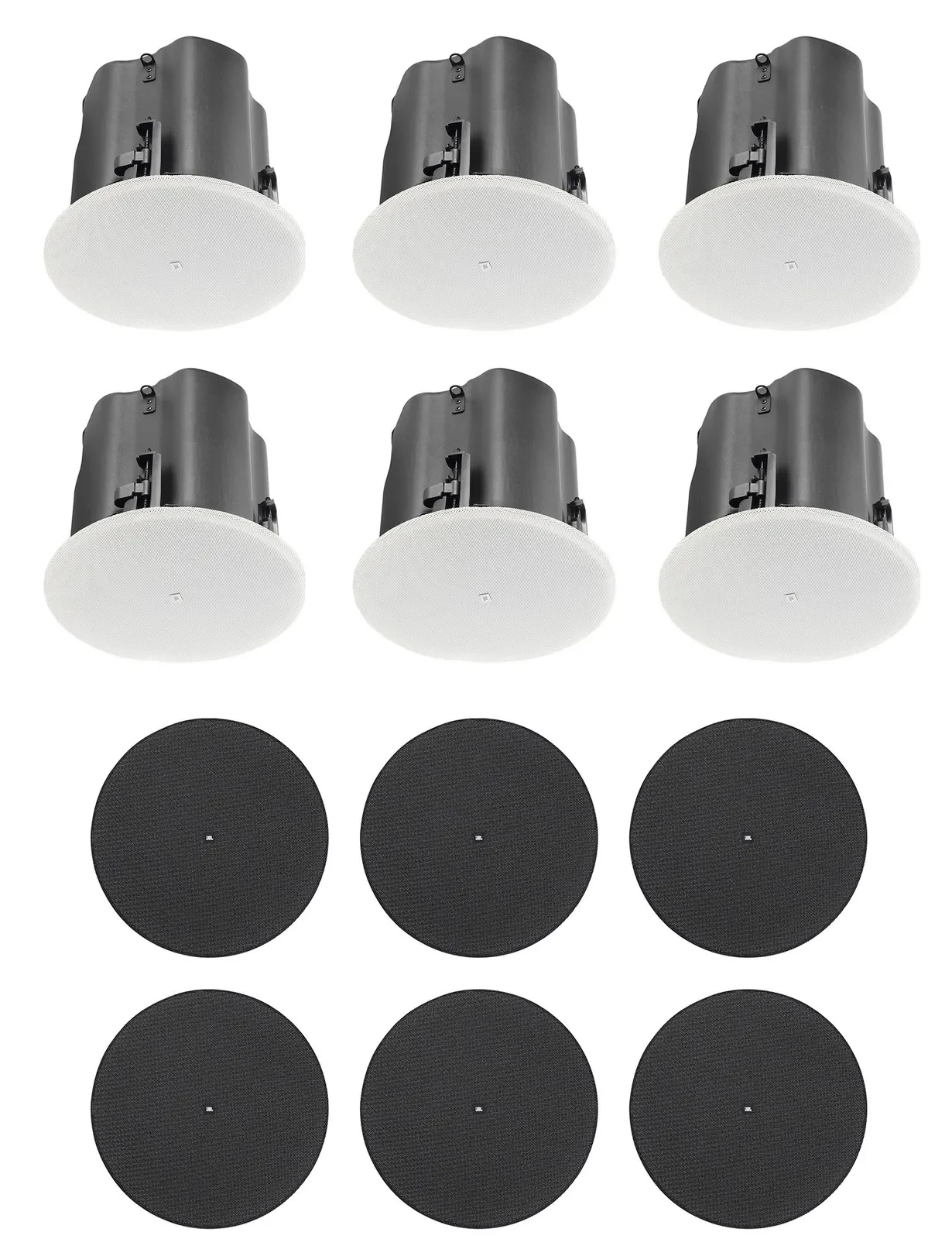 6 JBL Control 416C/T 6.5" Commercial 70v In-Ceiling Speakers+Round Black Grilles