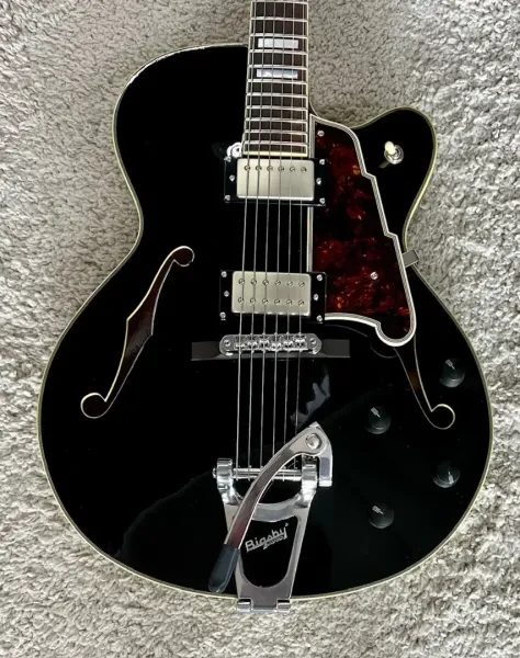 D'Angelico Excel EX-175 Electric Guitar with Bigsby in Black Model DAE175SBKCB