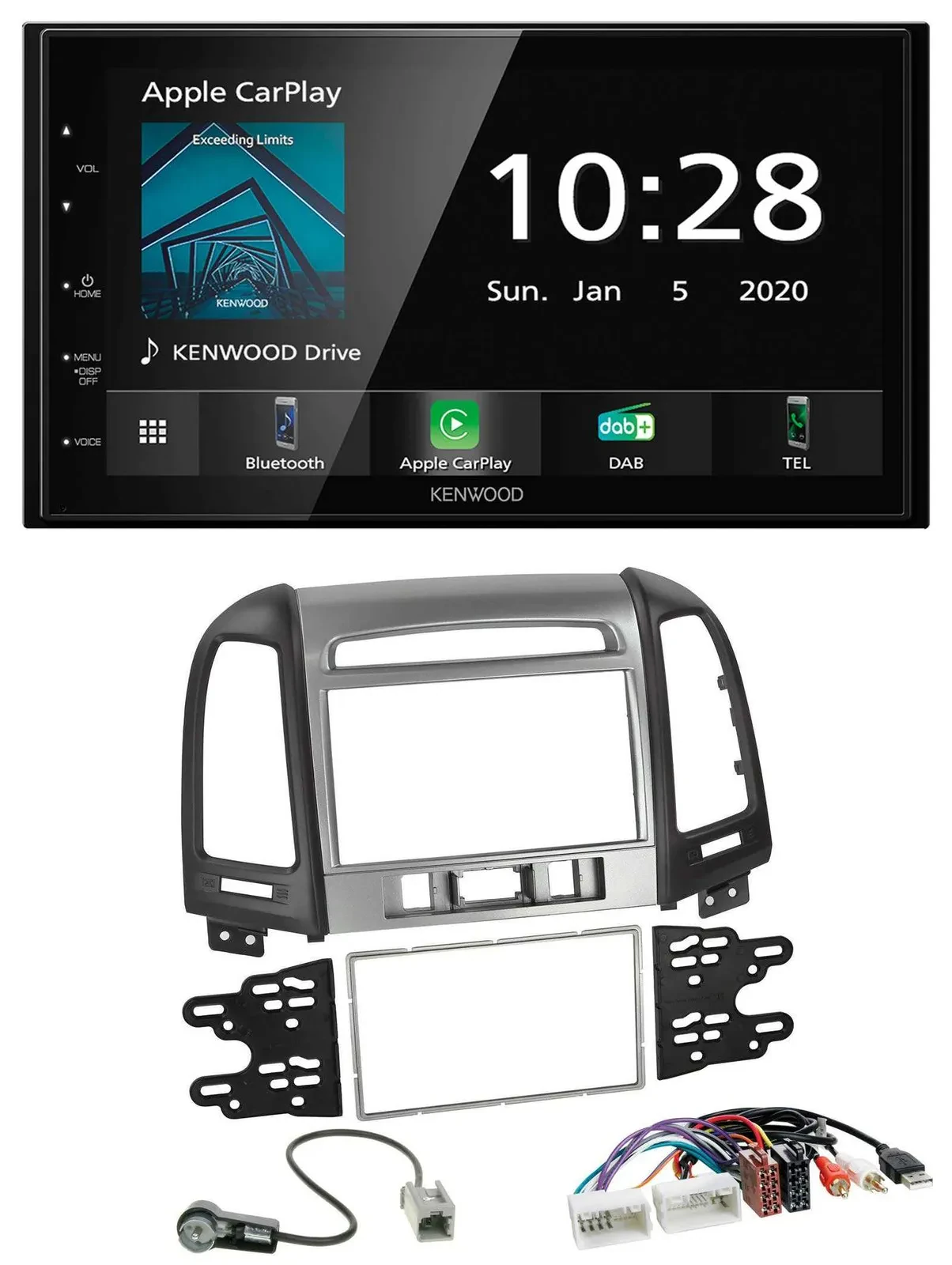 Kenwood Bluetooth MP3 DAB USB 2DIN Autoradio für Hyundai Santa Fe USB AUX 3 Scha