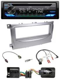 Автомагнитола JVC Bluetooth USB DAB CD для Ford S-Max/Mondeo 2007–2014, серебристая, с поддержкой управления на руле