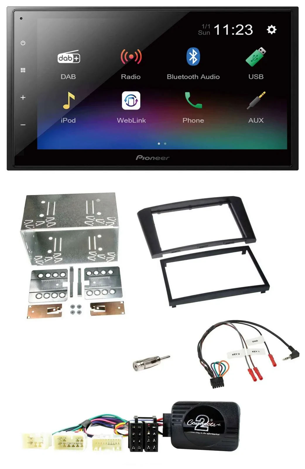 Автомагнитола для Toyota Avensis 2003–2009 Pioneer 2DIN, USB, Bluetooth, DAB, поддержка управления с руля