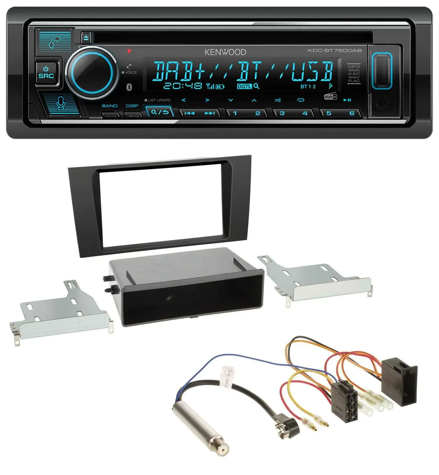 Автомагнитола Kenwood MP3, Bluetooth, DAB, USB, CD для Audi A4 (B5 1999–2001) Symphony
