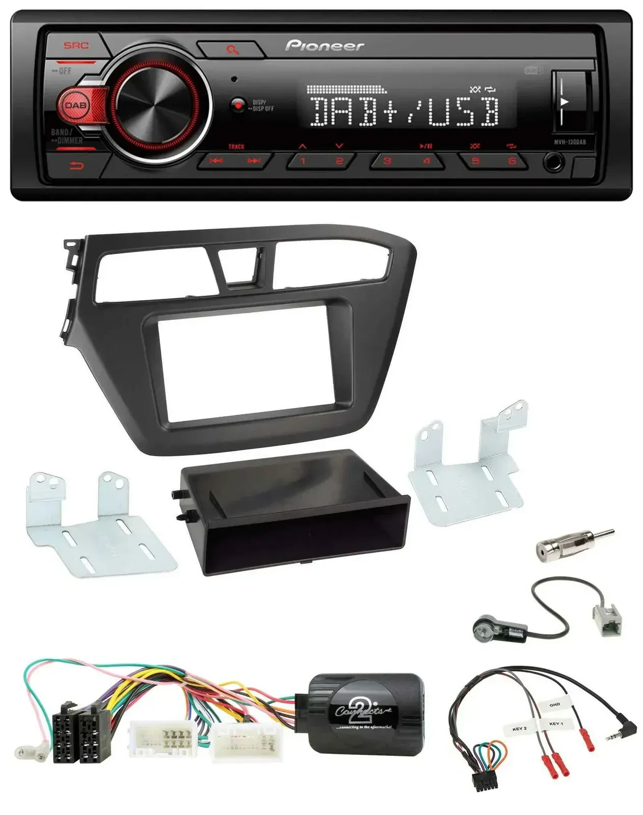 Автомагнитола для Hyundai i20 (с 2015) Pioneer 1-DIN, DAB, USB, MP3, поддержка управления с руля