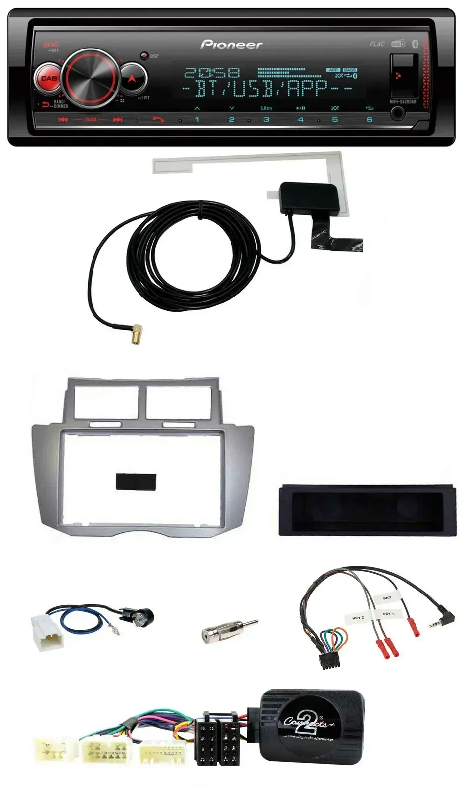 Автомагнитола для Toyota Yaris 2007–2011 Pioneer Bluetooth DAB USB серебристая
