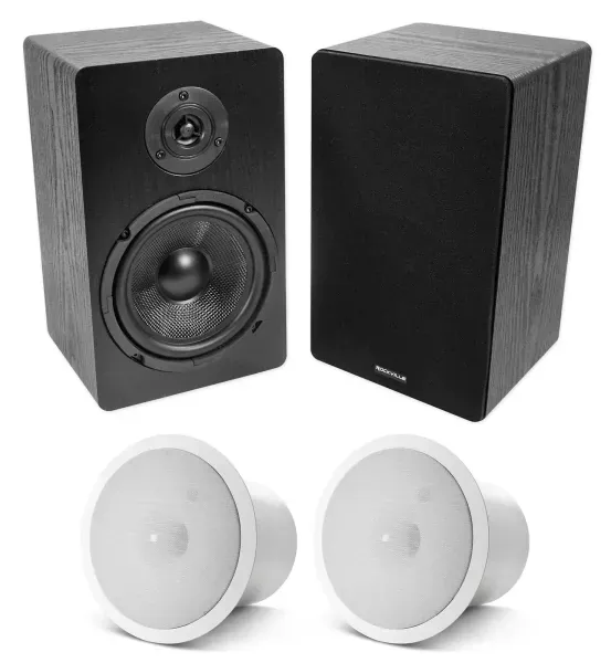 (2) Black 6.5" Home Bookshelf Speakers w/Kevlar Woofers+JBL In-JBL Subwoofers