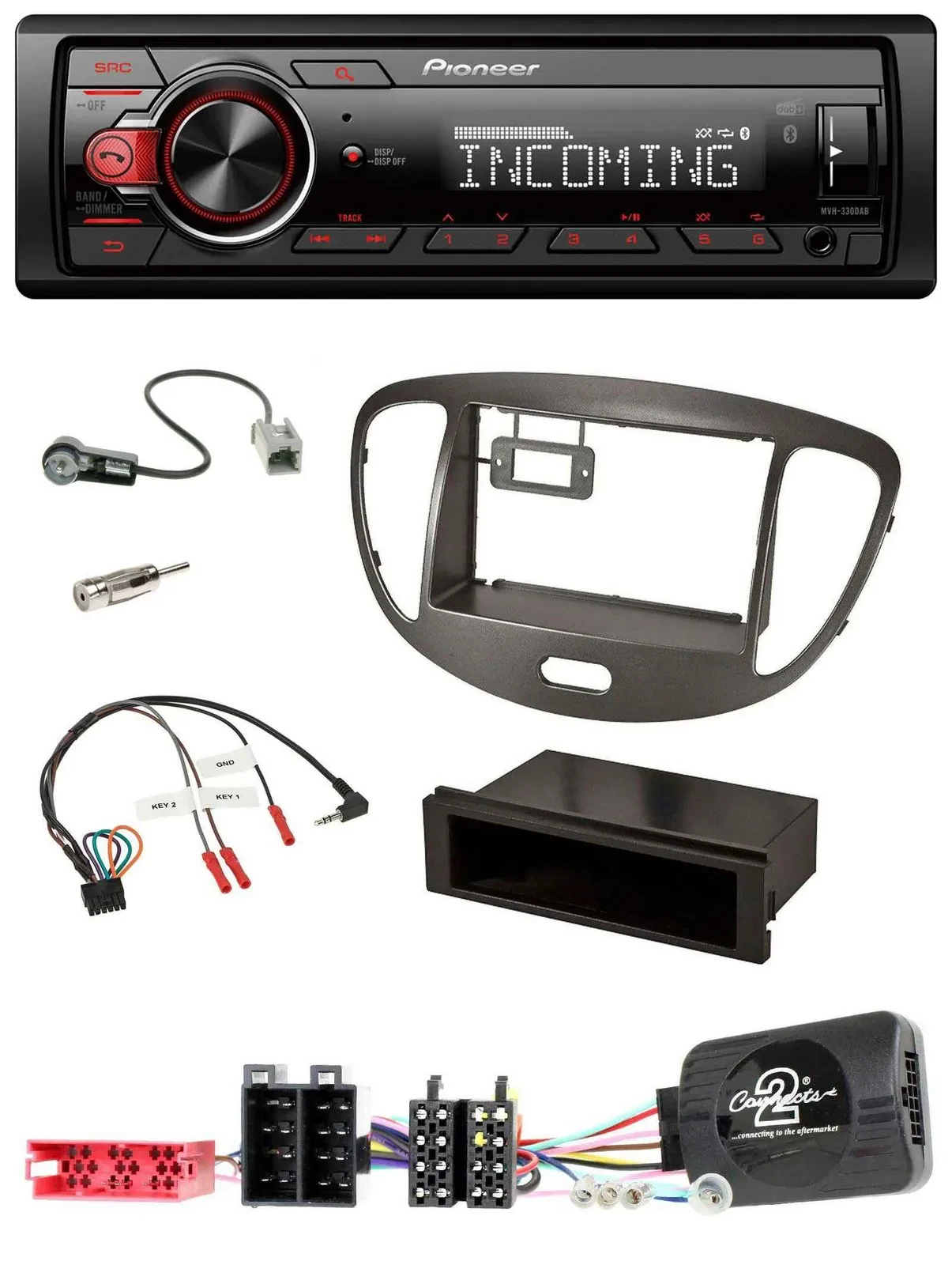 Pioneer Bluetooth USB DAB Lenkrad Autoradio für Hyundai i10 ISO 2009-13 dunkelsi