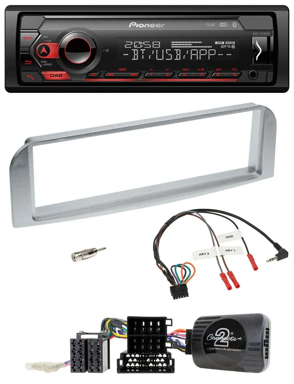 Автомагнитола Pioneer USB DAB Bluetooth для Alfa GT/147 (2007–2010), серебристо-серая, с поддержкой кнопок на руле