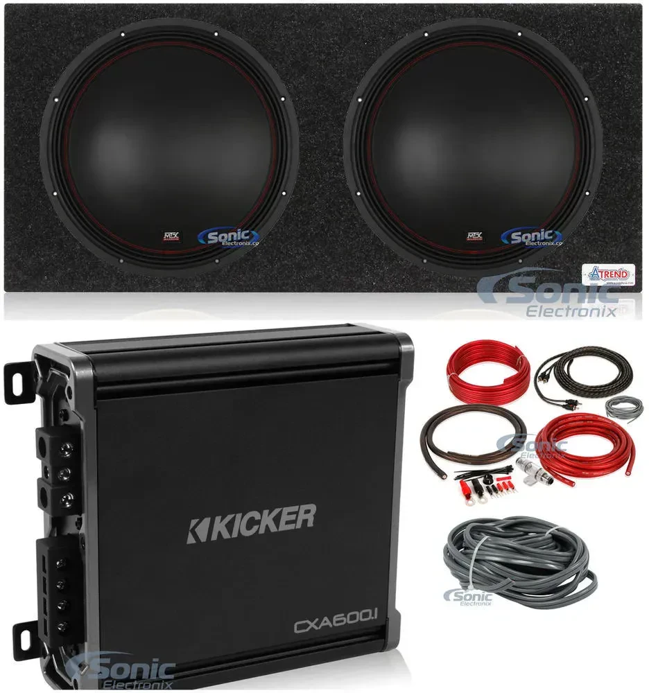 MTX 5515-22 15" Dual 2 Ohm 55 Series Car Subwoofer +Sealed Sub Box+ Amp +Amp Kit