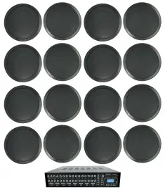 Rockville 4-Zone Multi Room Audio System w/ (16) 8" 70v Black Ceiling Speakers