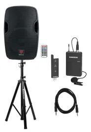 Rockville BPA12 12" Powered Active DJ PA Speaker w/ Samson Lavalier Microphone