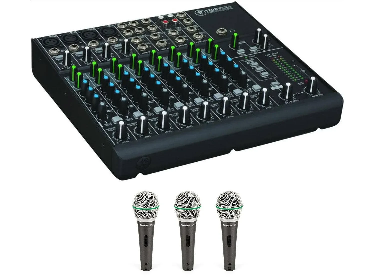 Mackie 1202VLZ4 12-Channel Compact Mixer Pack with Microphones
