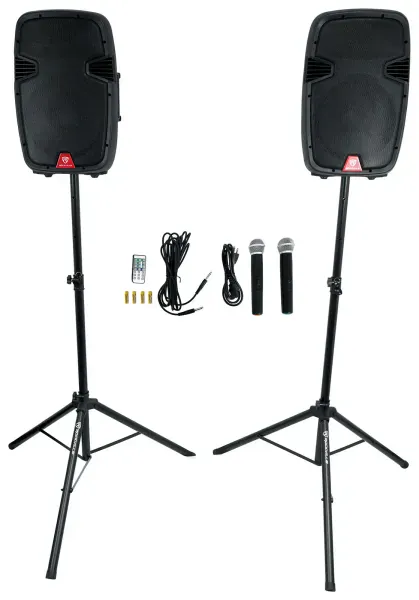 Rockville RAMSYS12 Pair 12" Battery Powered Pro Bluetooth DJ PA Speakers 2 Mics