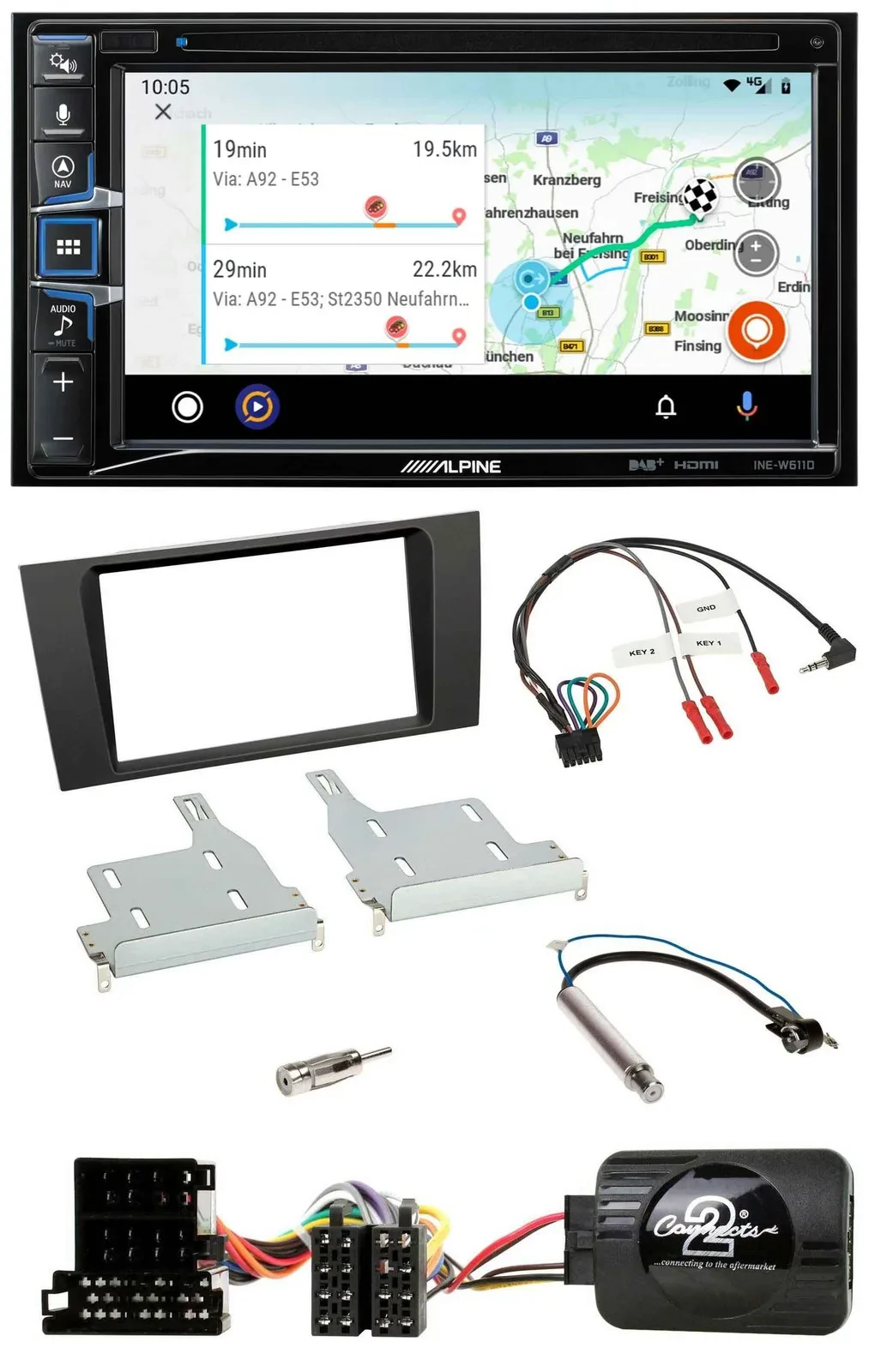 Alpine Bluetooth TMC USB DAB 2DIN Lenkrad Navigation für Audi A4 1999-2001